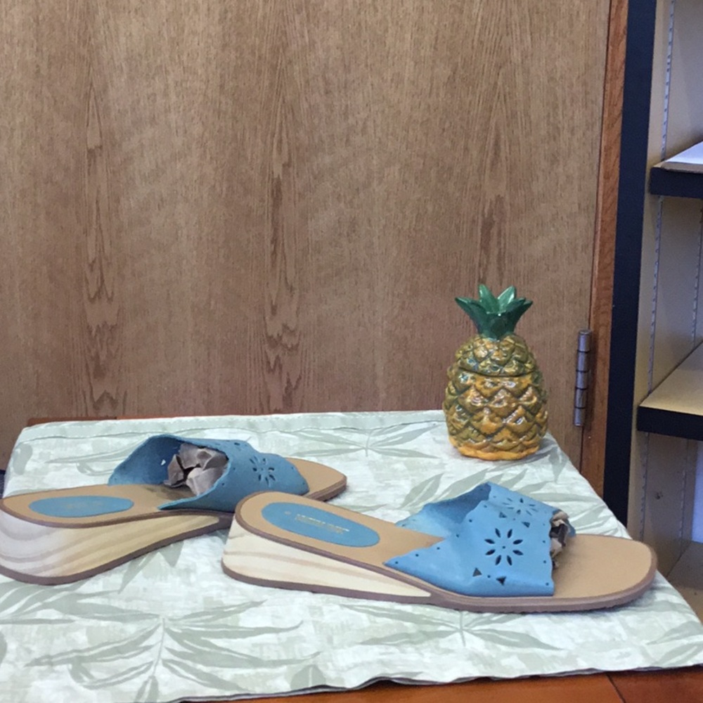 Turquoise/sea foam wedge sandals Size 9, NWOT